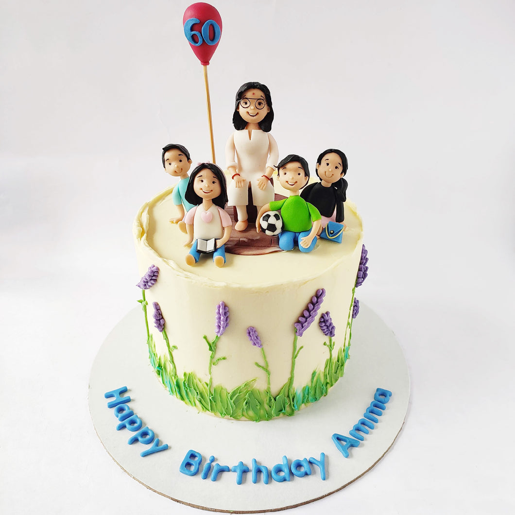 Grandma And Kids - Mom Birthday Theme Cake
