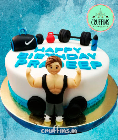 gym and dumbbell theme cake