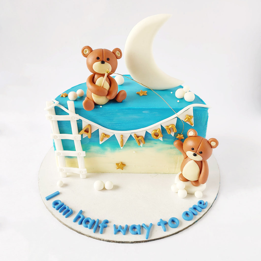 Half Birthday Teddies And Moon Theme Cake