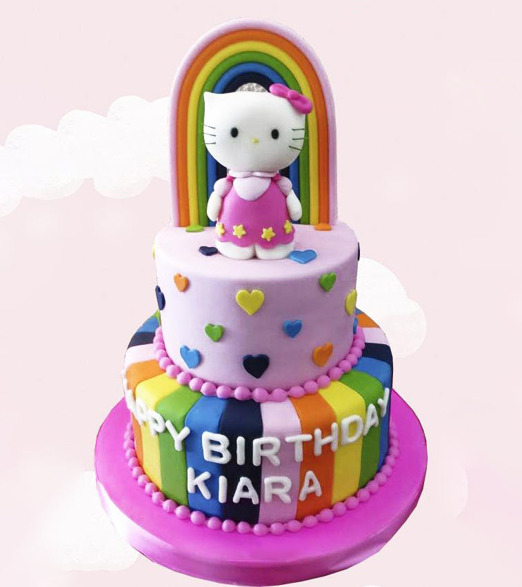 Hello Kitty Rainbow Theme Two Tier Cake