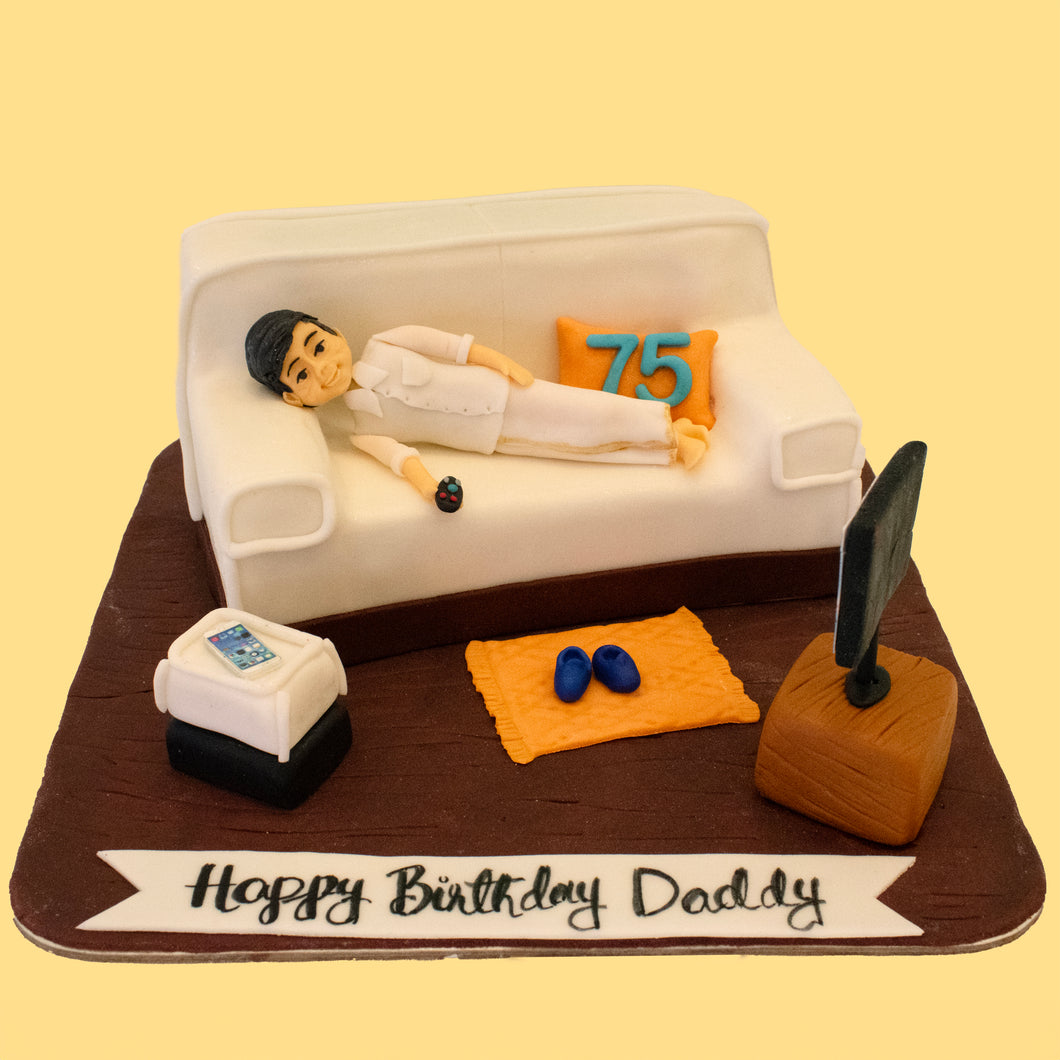 chilling on couch sofa theme cake