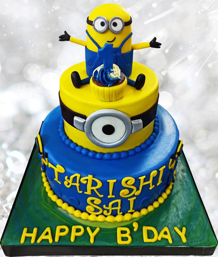 two tier minion theme cake