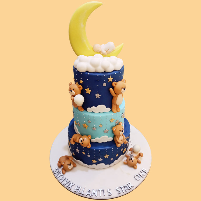 3 tier moon stars and teddy cake