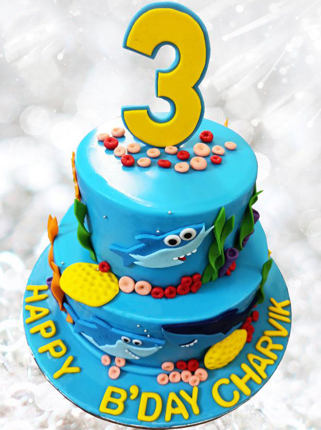 baby shark theme two tier cake