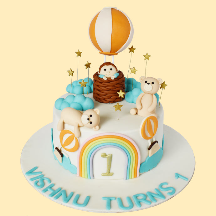 hot air balloon teddy bear theme cake