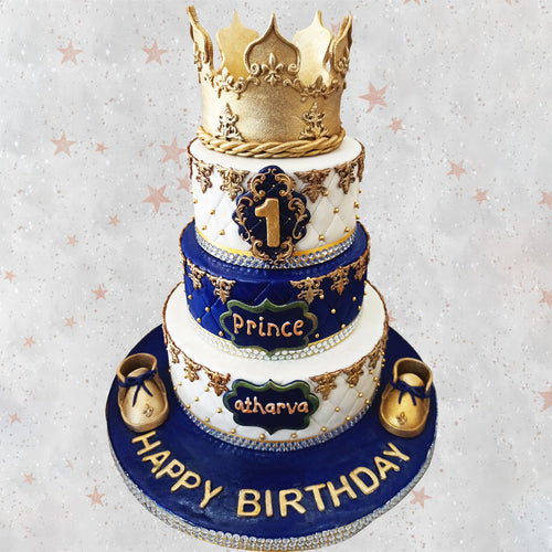 blue prince crown gold cake