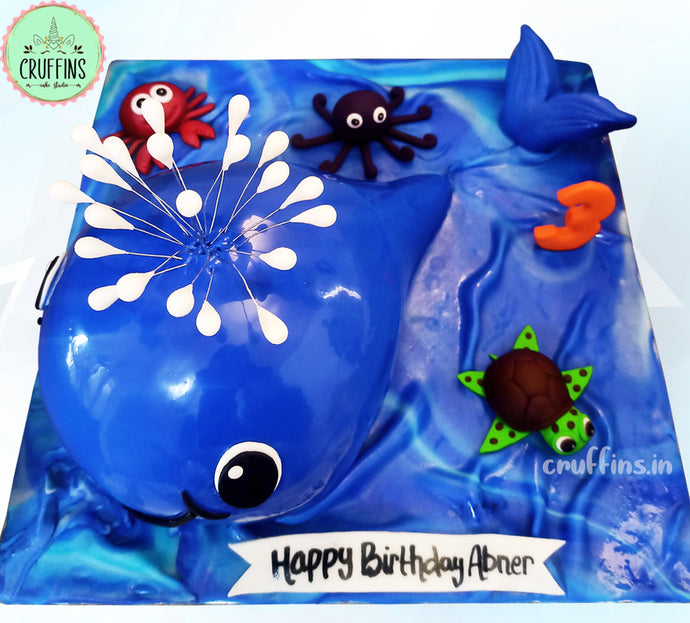 blue whale theme cake turtles