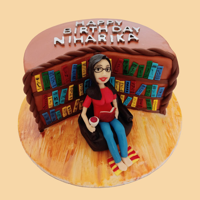 bookworm library girl cake