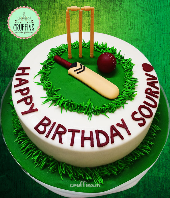 cricket bat ball wicket theme cake