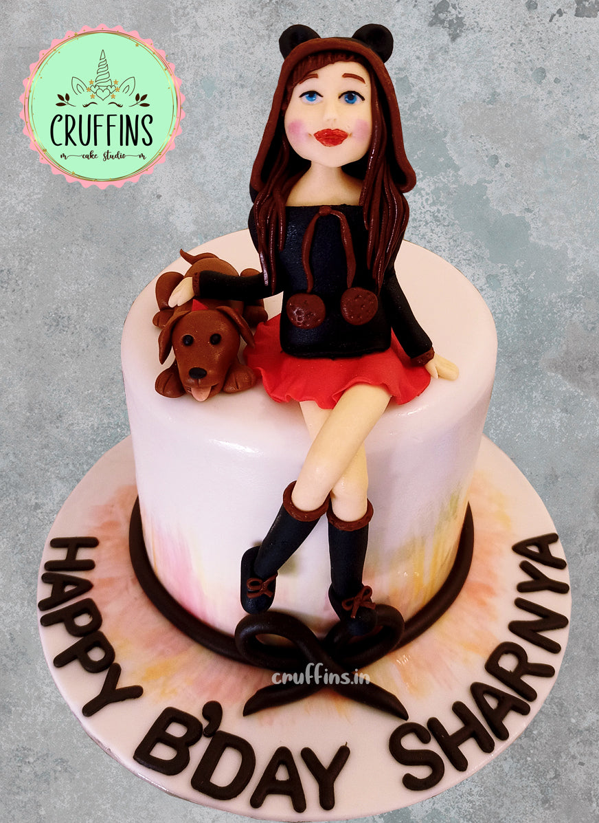 Cute Girl and Dog Theme Cake
