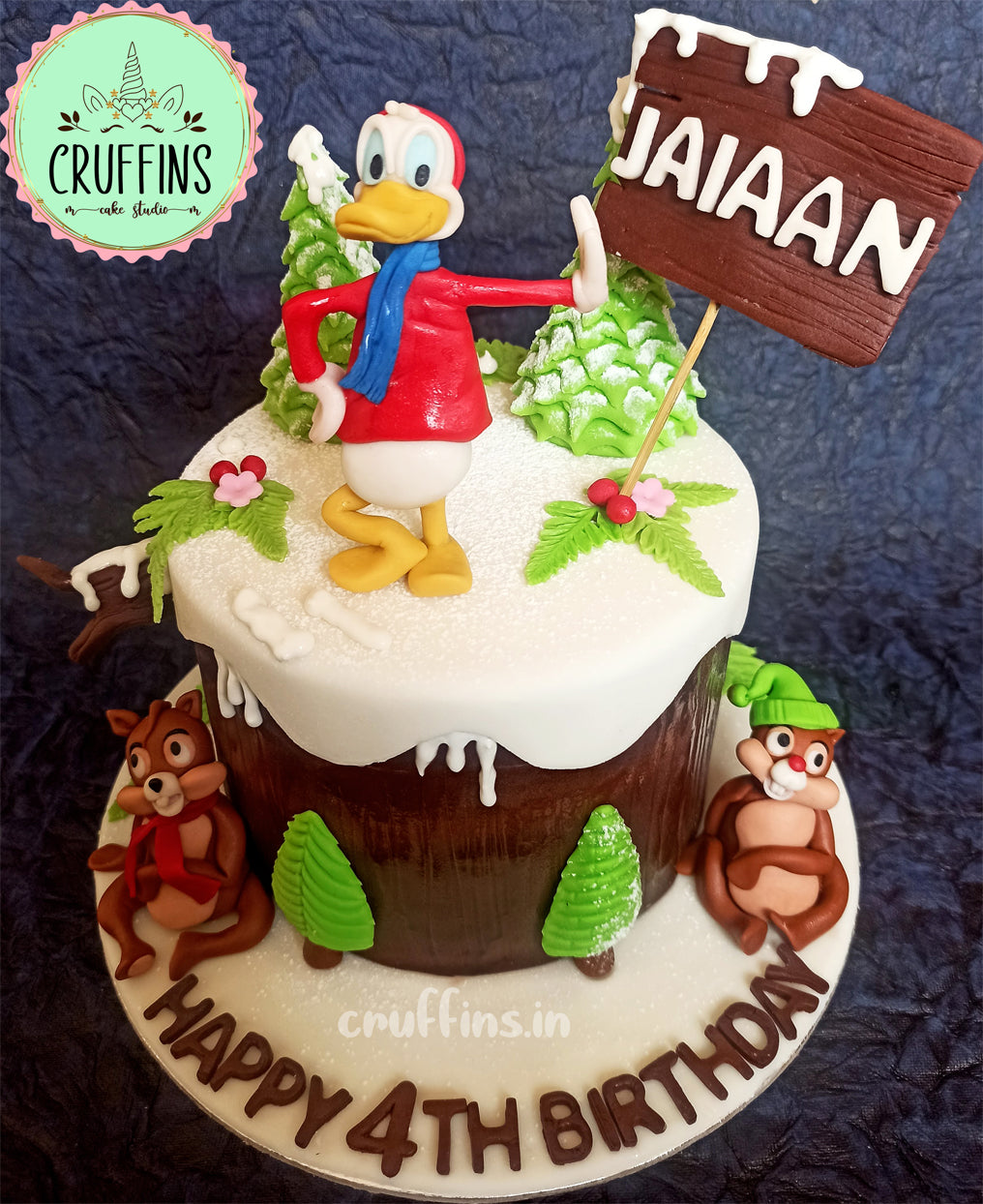 donald duck and chipmunks snowy birthday cake