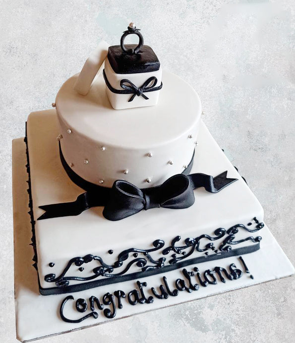 black engagement ring two tier cake