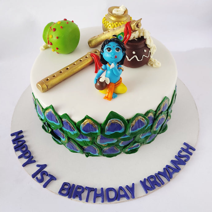 first birthday krishna flute theme cake