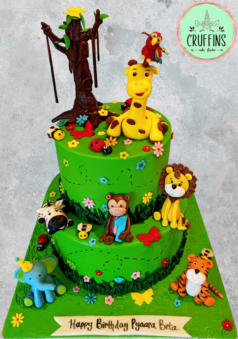 forest and friends two tier cake