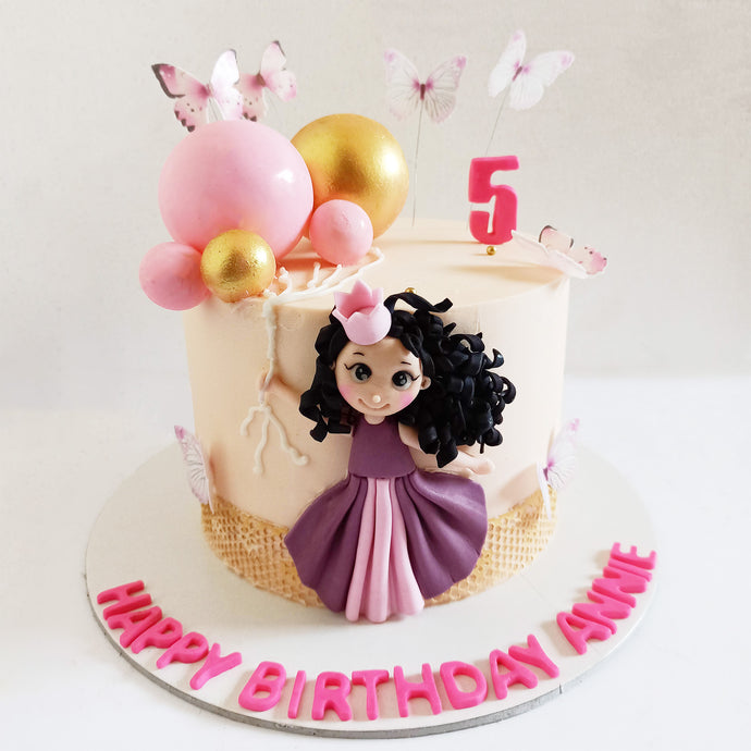 little princess with balloons theme cake