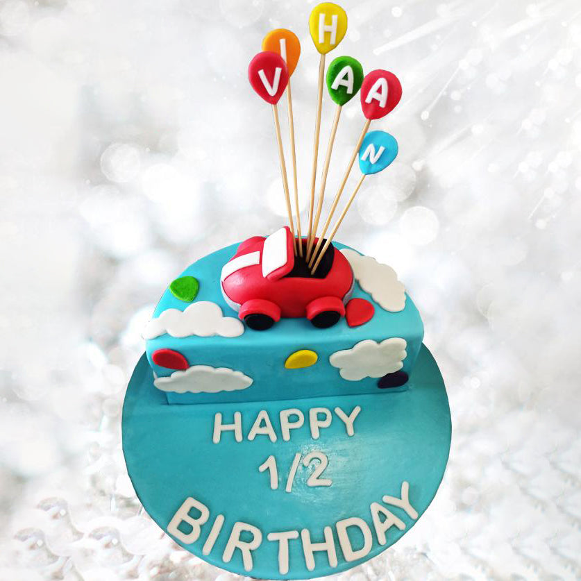 half birthday balloon car cake