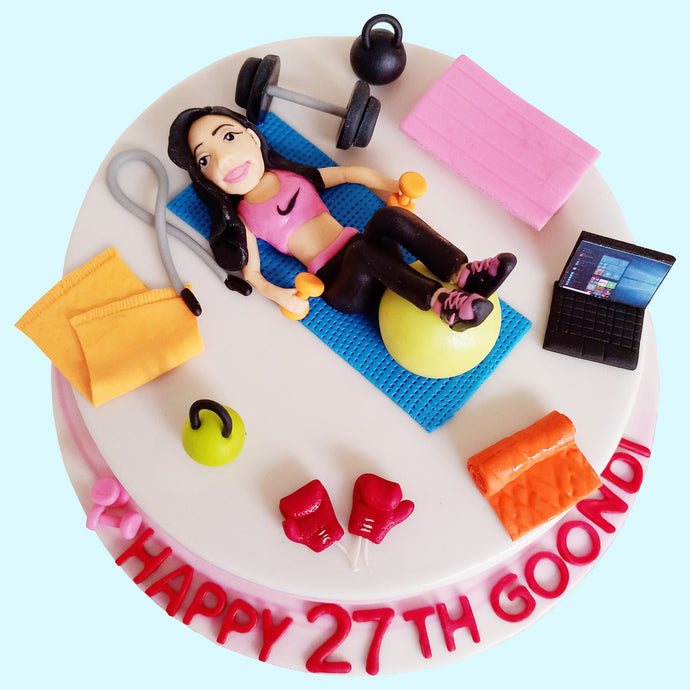 fitness and gym girl theme cake
