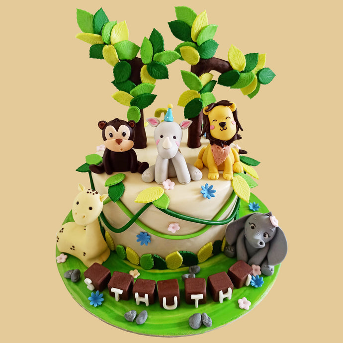 jungle animals birthday fiesta theme cake
