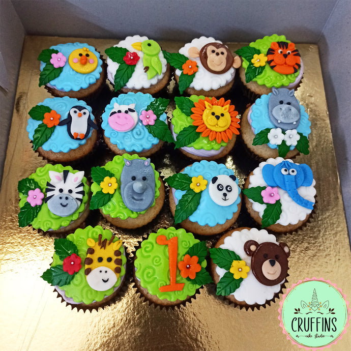 first birthday jungle theme cupcakes