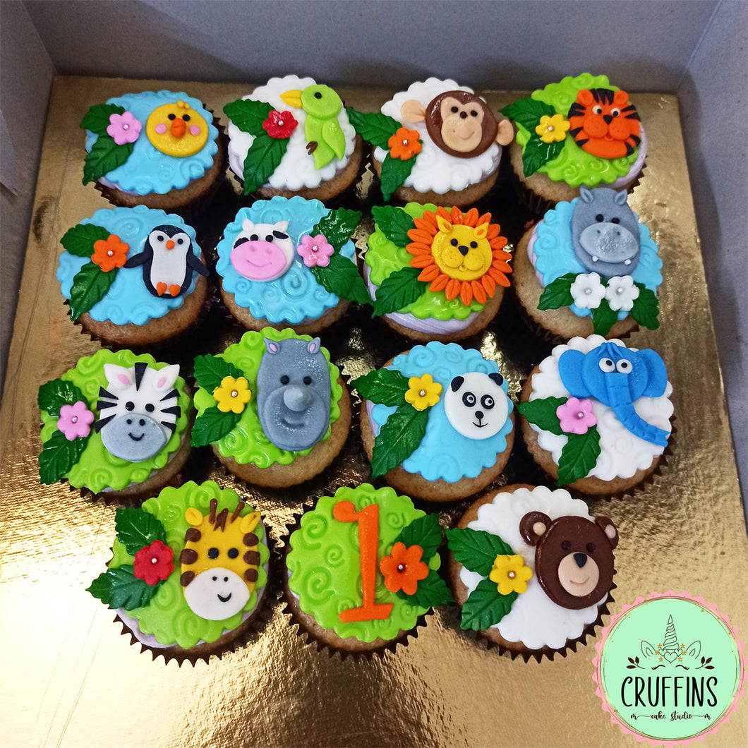 first birthday jungle theme cupcakes