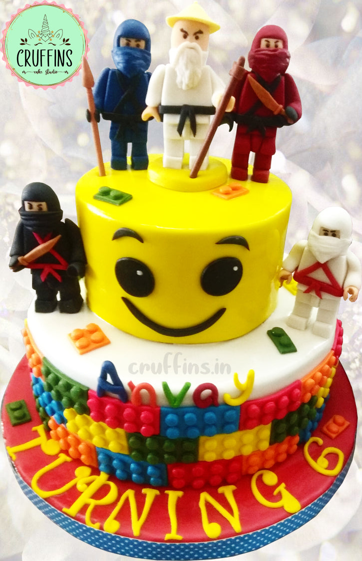 lego characters theme 2 tier cake