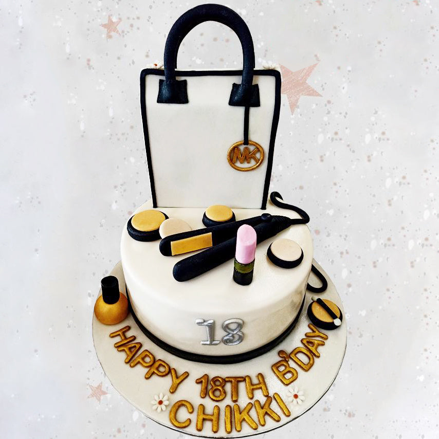 luxury make up and handbag cake