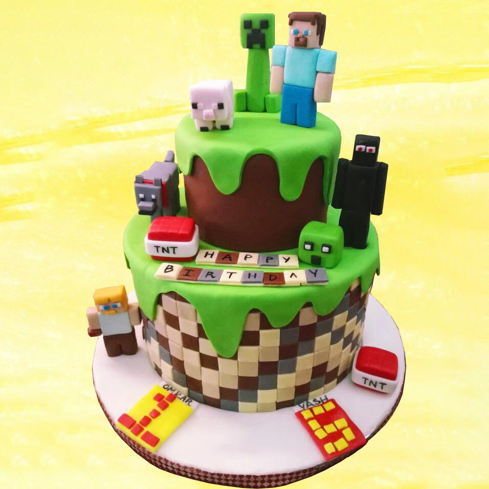 Minecraft Theme Two Tier Cake