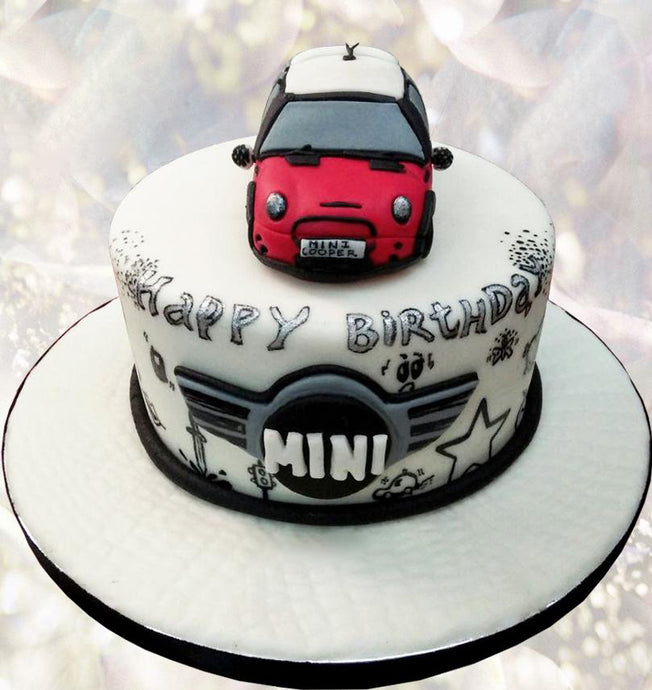 mini cooper car theme cake