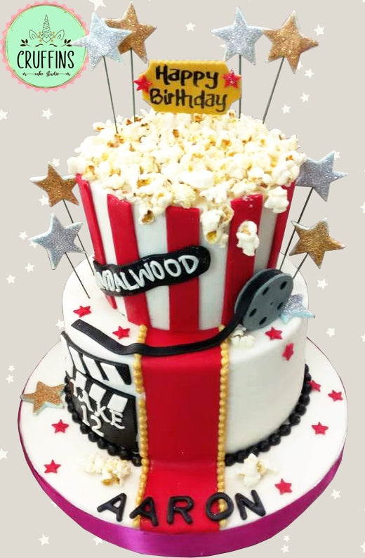 movies and popcorn 2 tier cake