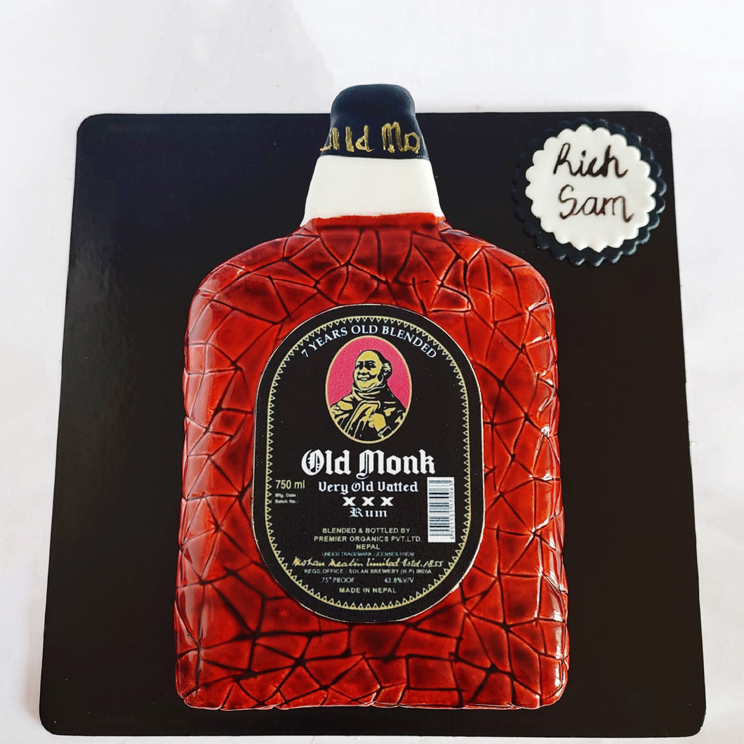 old monk bottle theme cake