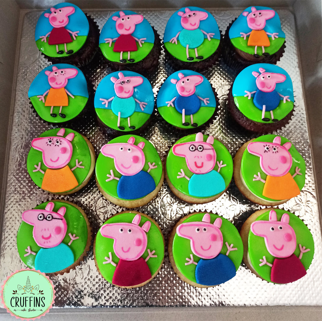 peppa pig and family cupcake