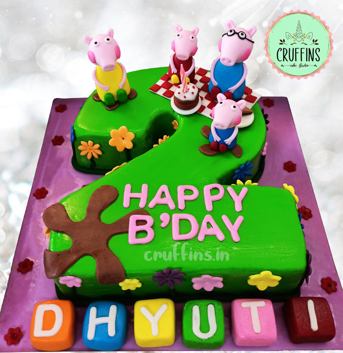 peppa pig and family Number cake