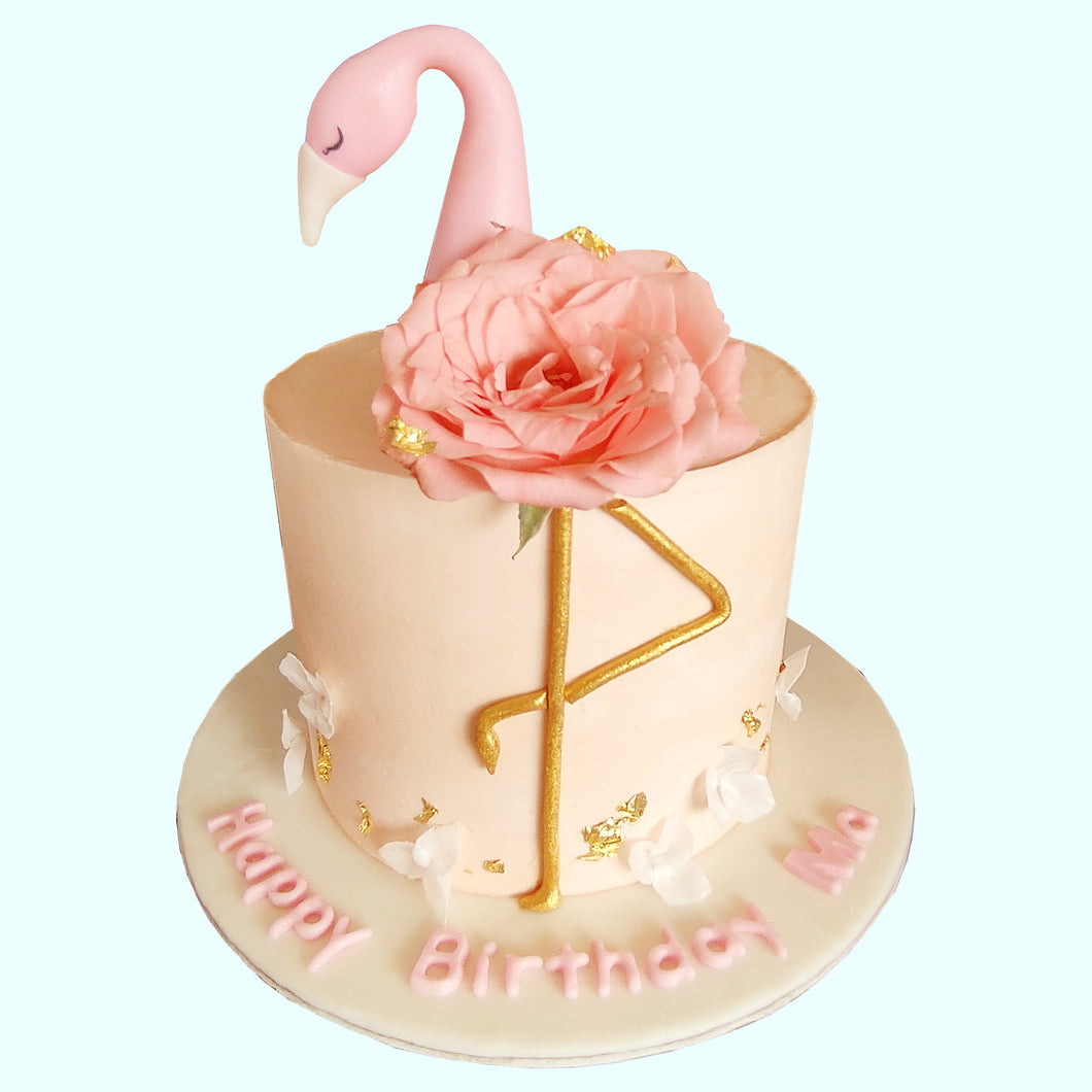 pink flamingo rose birthday cake