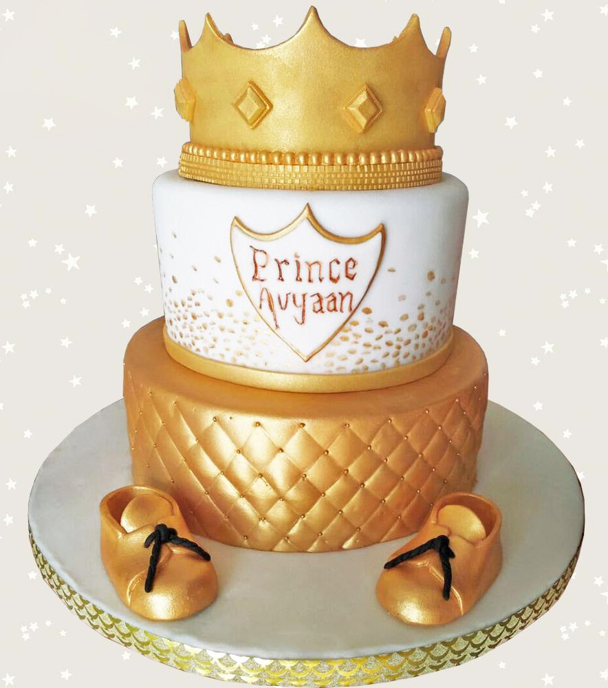 Prince Golden Crown Theme Two Tier Cake