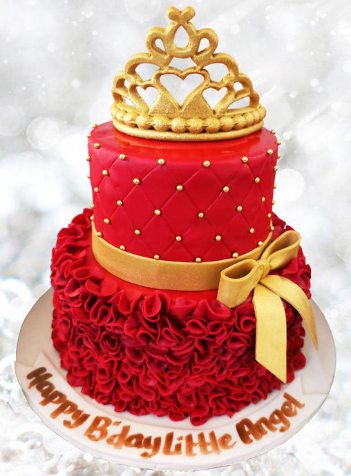 princess ruffles crown theme cake