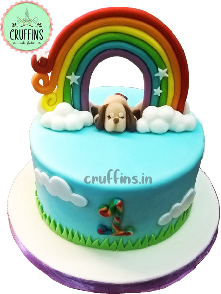 rainbow sleeping dog birthday theme cake