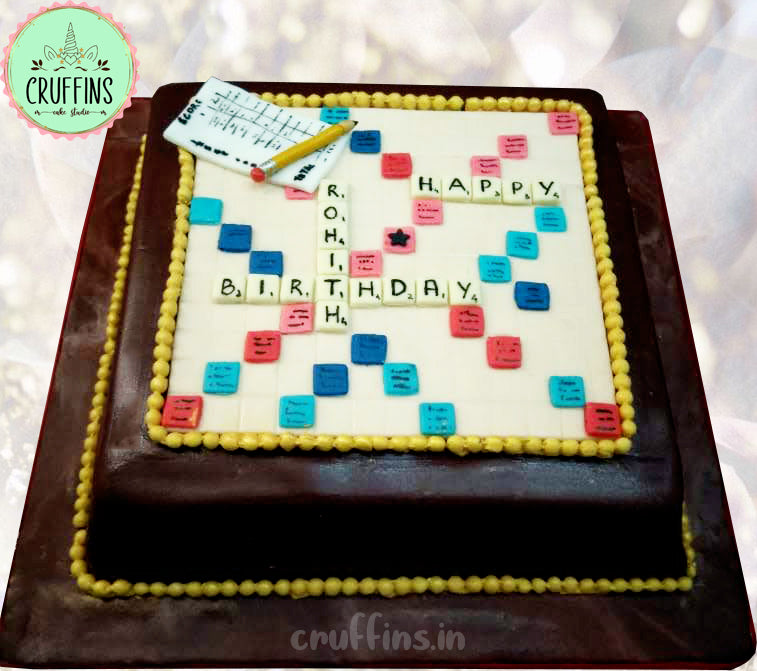 scrabble board game theme cake