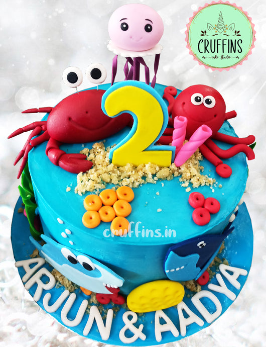 marine aquatic creatures theme cake