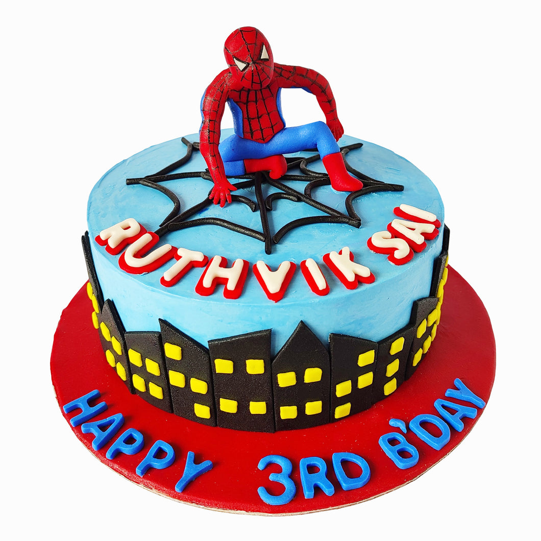 spiderman night city cake