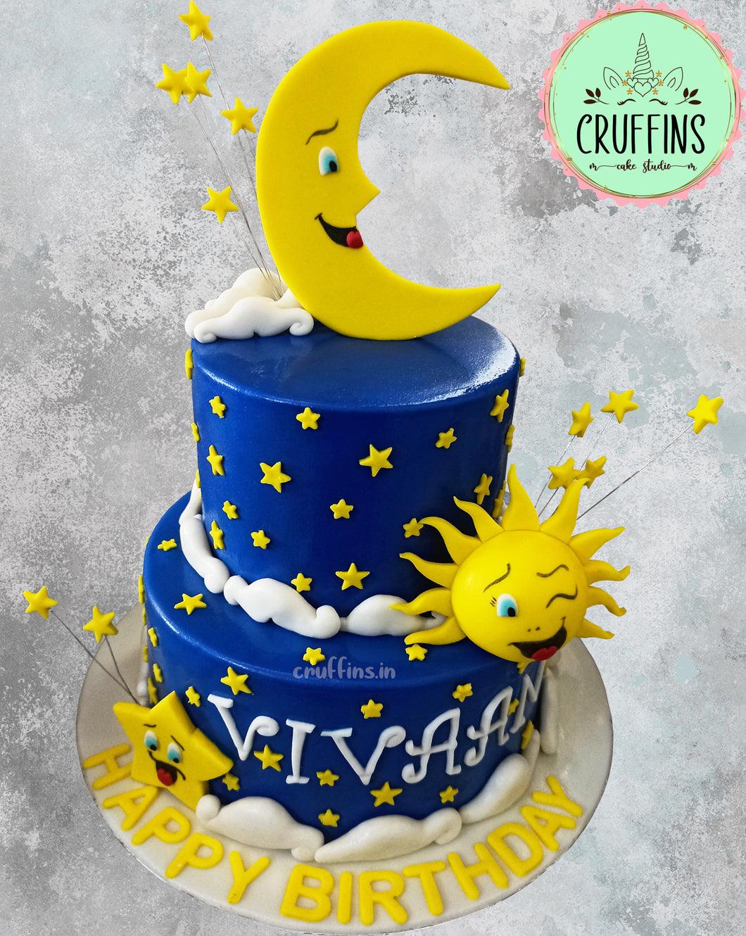 stars and moon 2 tier cake