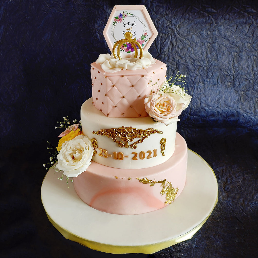 Three Tier Floral Engagement Ring Box Cake