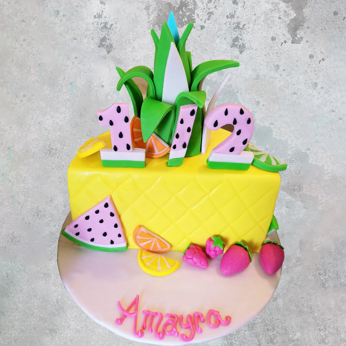 half birthday tropical fruits cake