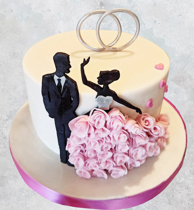 wedding couple ring engagement and anniversary cake
