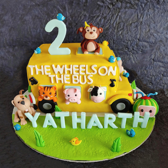 wheels on bus celebration cake